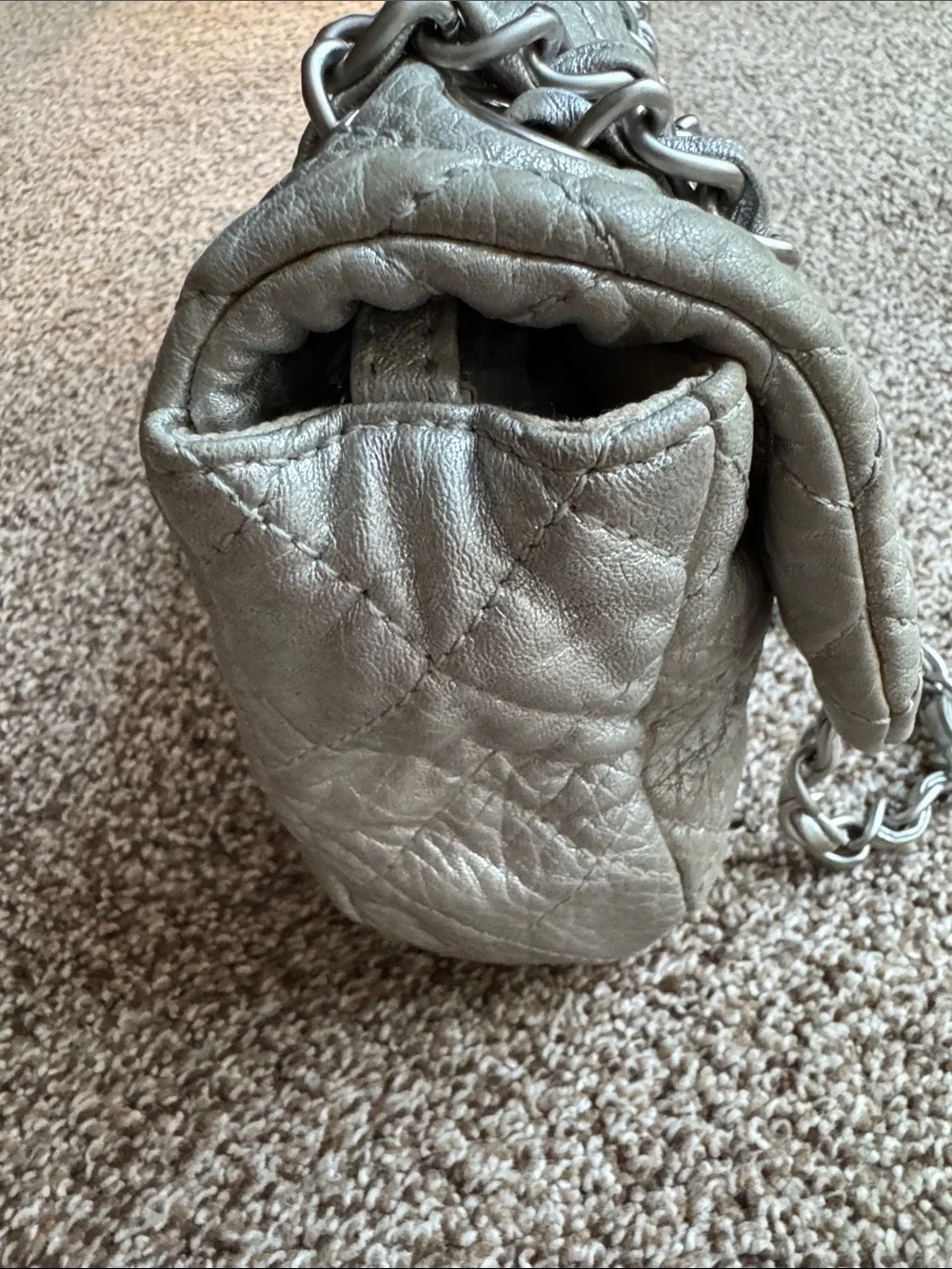 CHANEL Quilted Shoulder Bag in Metallic Gray